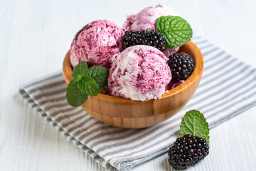 Homemade cream and blackberry ice cream.