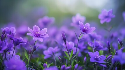 Fototapeta premium Focused Spring Purple Flowers in Natural Setting