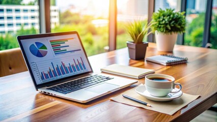 Desk with financial documents, calculator, and laptop, business planning

