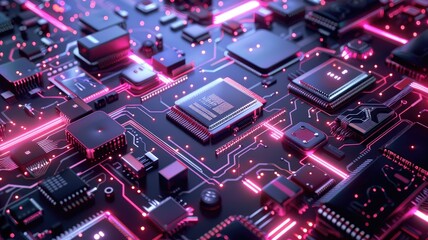 Fototapeta premium Close-up semiconductor in electronic circuit board with computer technology components.generative ai