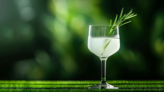 Modern Twist on Classic Cocktail: Sophisticated Drink Styling with Unique Glassware and Rosemary Sprig Garnish