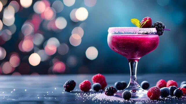 Exquisite Frozen Cocktail with Artistic Sugar Rim and Fresh Berry Garnish, Perfect for Summer Refreshment and Aesthetics