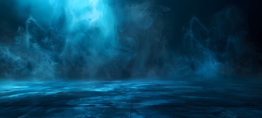 Abstract Blue Light & Smoke on Asphalt Floor