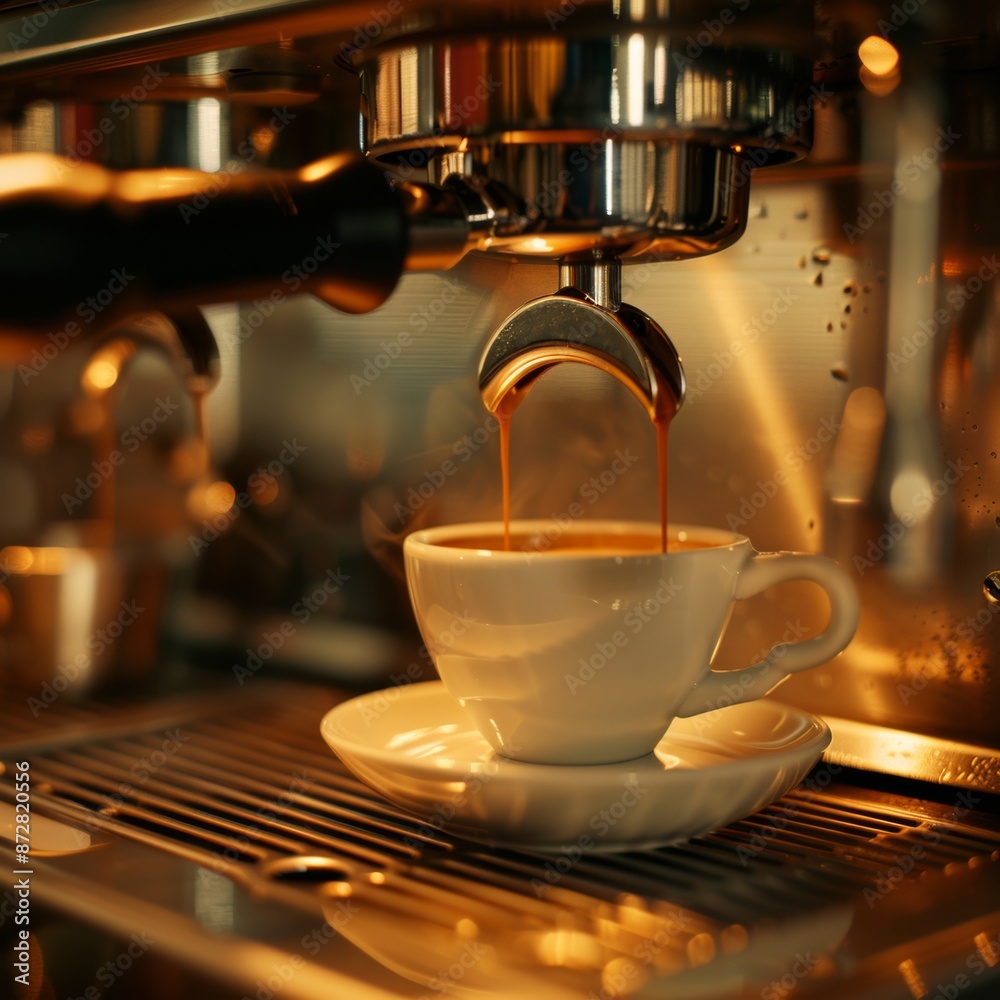 Wall mural espresso machine during making an espresso, close up