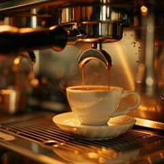 espresso machine during making an espresso, close up