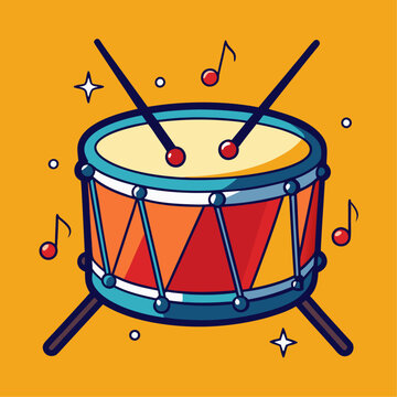 cartoon drum with drumsticks and musical notes clip art preview