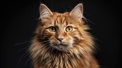 Obraz premium Close up abstract photos of Norwegian forest cat with ginger fur against black studio background