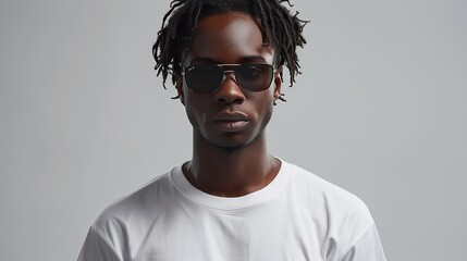 Fototapeta premium Man With Dreadlocks Wearing Sunglasses in a White T-Shirt