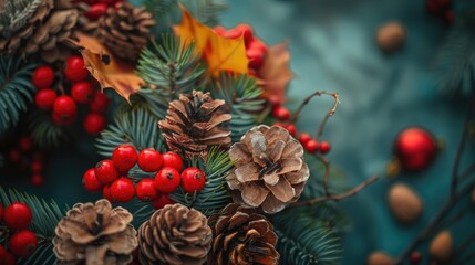 Christmas wreath with nuts and cute autumn winter vibes