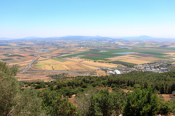 View from the roof top of The Muhraka Monastery of Highway 77 and Tel Qashish Interchange and  Yokneam Illit city in northern Israel