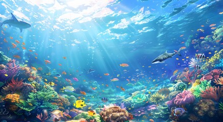 Fototapeta premium Vibrant Underwater Coral Reef with Fish