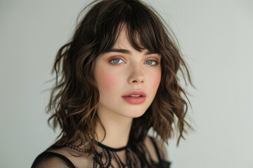 Fototapeta premium The portrait of a young woman wearing black lace clothing