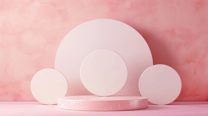 Fototapeta premium Trendy pastel pink round podiums mockup for showcasing cosmetic products