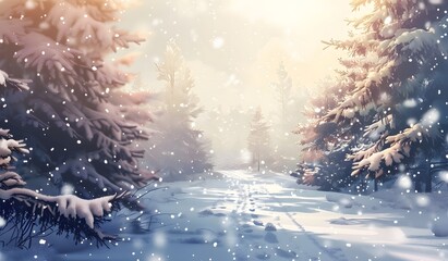 Obraz premium Snowy Forest Path Winter Wonderland