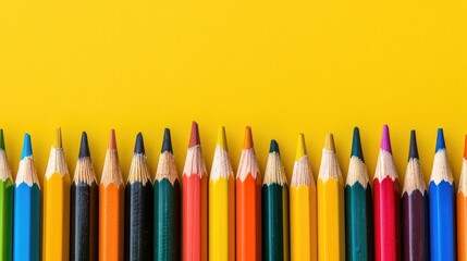 Vibrant pencils on yellow backdrop symbolizing back to school theme and sales
