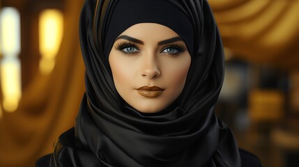Naklejka premium High Fashion Model with Long Lushes and Stylish Black Dress - AI Generated