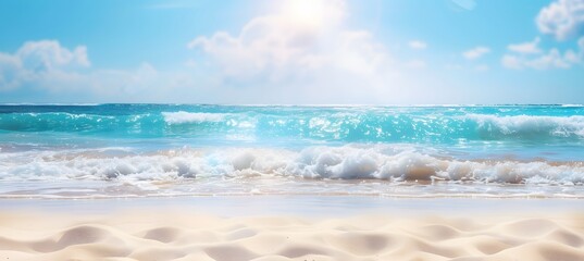 Obraz premium Beach Banner Design: Sunny Sky & Blue Waves