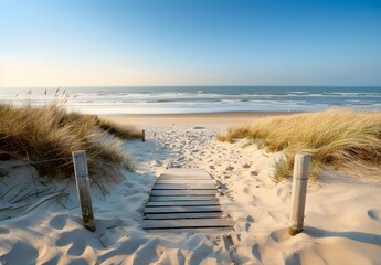 Wooden Path Leading to North Sea Beach