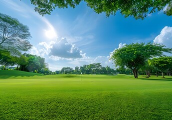 Obraz premium Green Golf Course Landscape in Bangkok, Thailand