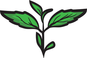 Hand-drawn colored basil leaf icon