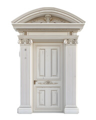 Classic white framed ancient door isolated on transparent background