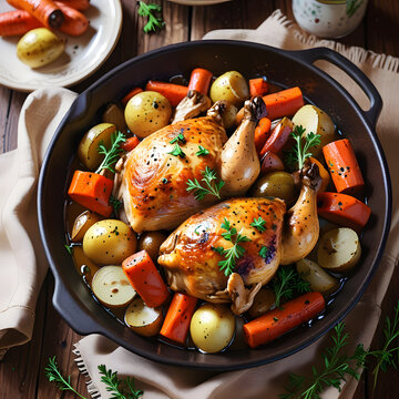 delicious fried quail with vegetables