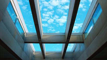 Obraz premium Contemporary Architecture Skylight Detail Abstract, Modern Architectural Design, Structural Elegance, Light and Space Integration, Futuristic Building Element