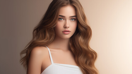 Portrait of a Woman with Long Wavy Hair