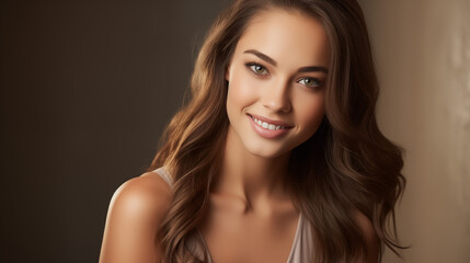 Naklejka premium Smiling Woman in Warm Indoor Setting