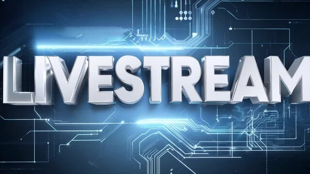 livestream word typography 3D animation with digital blue background Generative AI