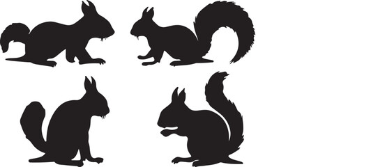 Squirrel silhouettes set, Set pack of vector silhouette design.