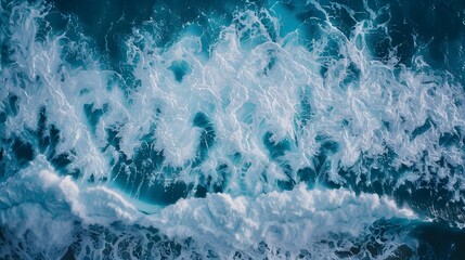 Aerial View of Ocean Waves and Foam
