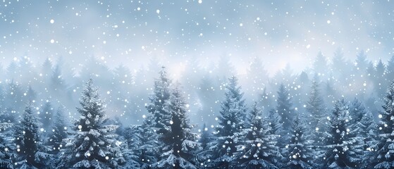 Naklejka premium Snowy Winter Forest Landscape with Falling Snowflakes