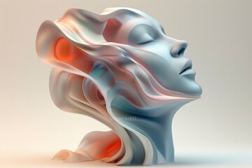 Obraz premium Abstract Fluid Female Face with Gradient Colors and Dynamic Shapes in Digital Art