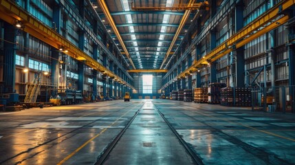 Fototapeta premium Industrial Building Interior with Overhead Cranes