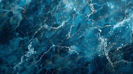 Abstract Blue Marble Texture with White and Gold Veins