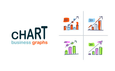 Business charts and graphs in different shapes, sizes, colors, and styles, effectively representing diverse business data. Perfect for business presentations, reports, and marketing materials.