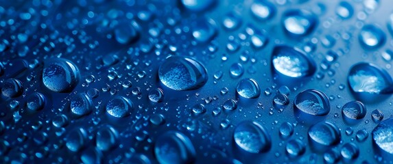 Macro Photography of Water Droplets on Blue Glass