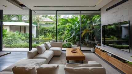 A contemporary TV lounge featuring a large flat-screen TV
