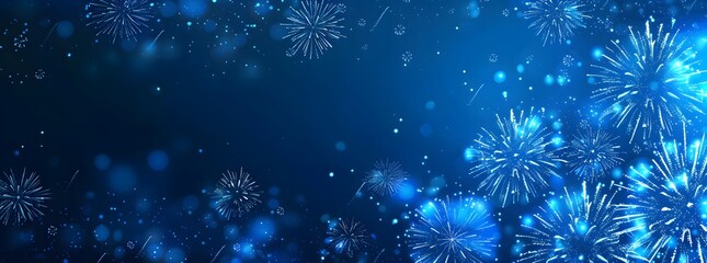Blue Fireworks Banner Design New Year Celebration