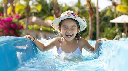 A Girl's Joyful Splash On A Water Slide