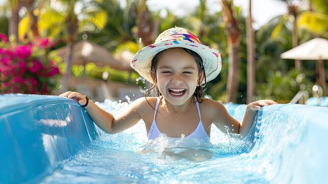 A Girl's Joyful Splash On A Water Slide