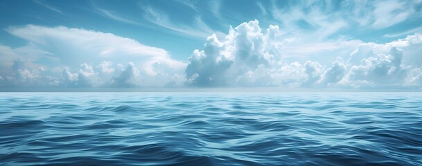 Fototapeta premium Ocean Background With Blue Sky and Clouds