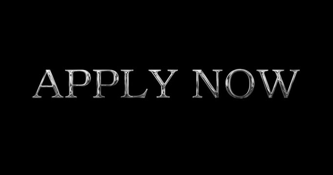 Apply now golden oppurtunity text animation in black 4K. Shiny new job application hiring now information advertisement internet job label. Candidate announcement requirement corporate employee tag.
