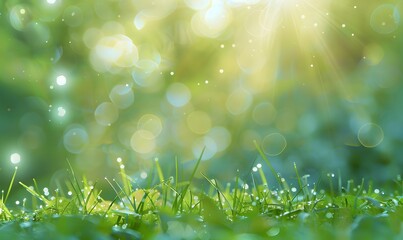 Obraz premium Green Grass Bokeh Background with Sun Flare