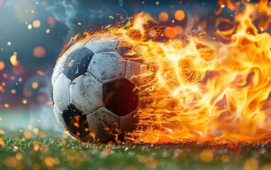 Fototapeta premium Soccer ball on fire, Burning in flames. Generative Ai