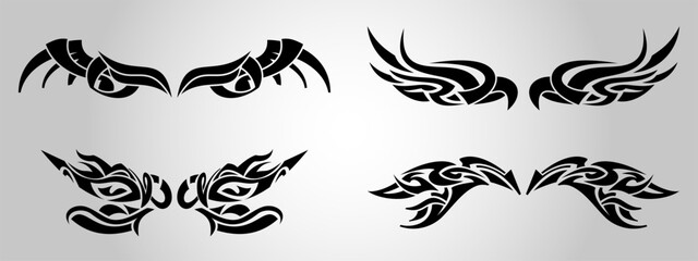 Demonic dragon mythology  tribal tattoo wings set
