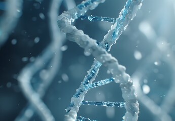 Close-up DNA Helix with Blue and White Theme