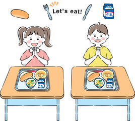 給食を食べる小学生生徒　4C