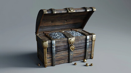 Miniature treasure chest icon in bottom left, minimalist